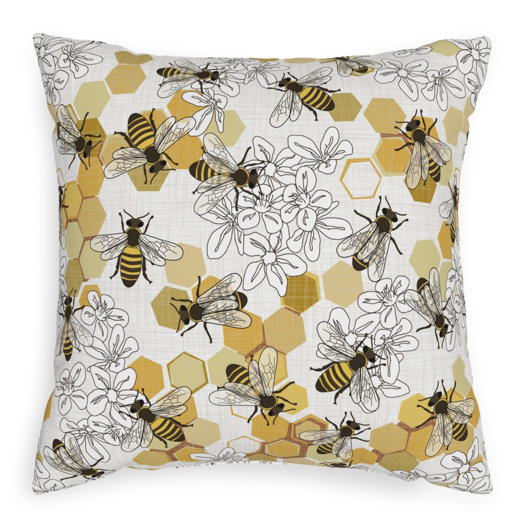 Save the Honey Bees - Yellow on White Pillow, Woven, White, 20x20, Double Sided, Yellow, Classic Yellow