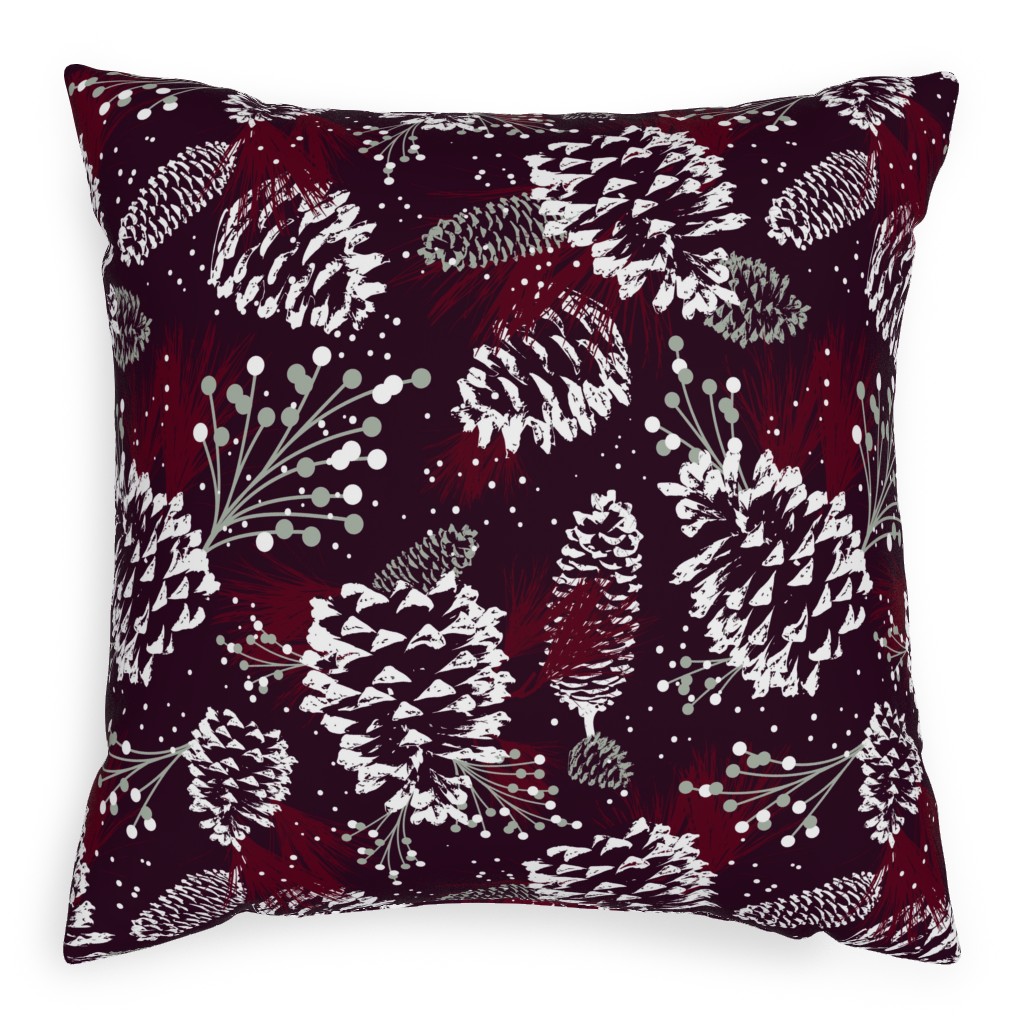 Festive Forest - Burgundy Pillow, Woven, White, 20x20, Double Sided, Red