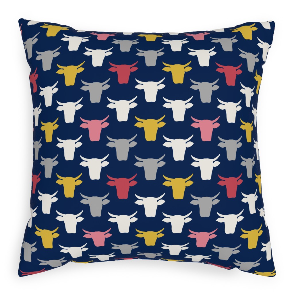 Cows Pillow, Woven, White, 20x20, Double Sided, Multicolor, Dark Blue