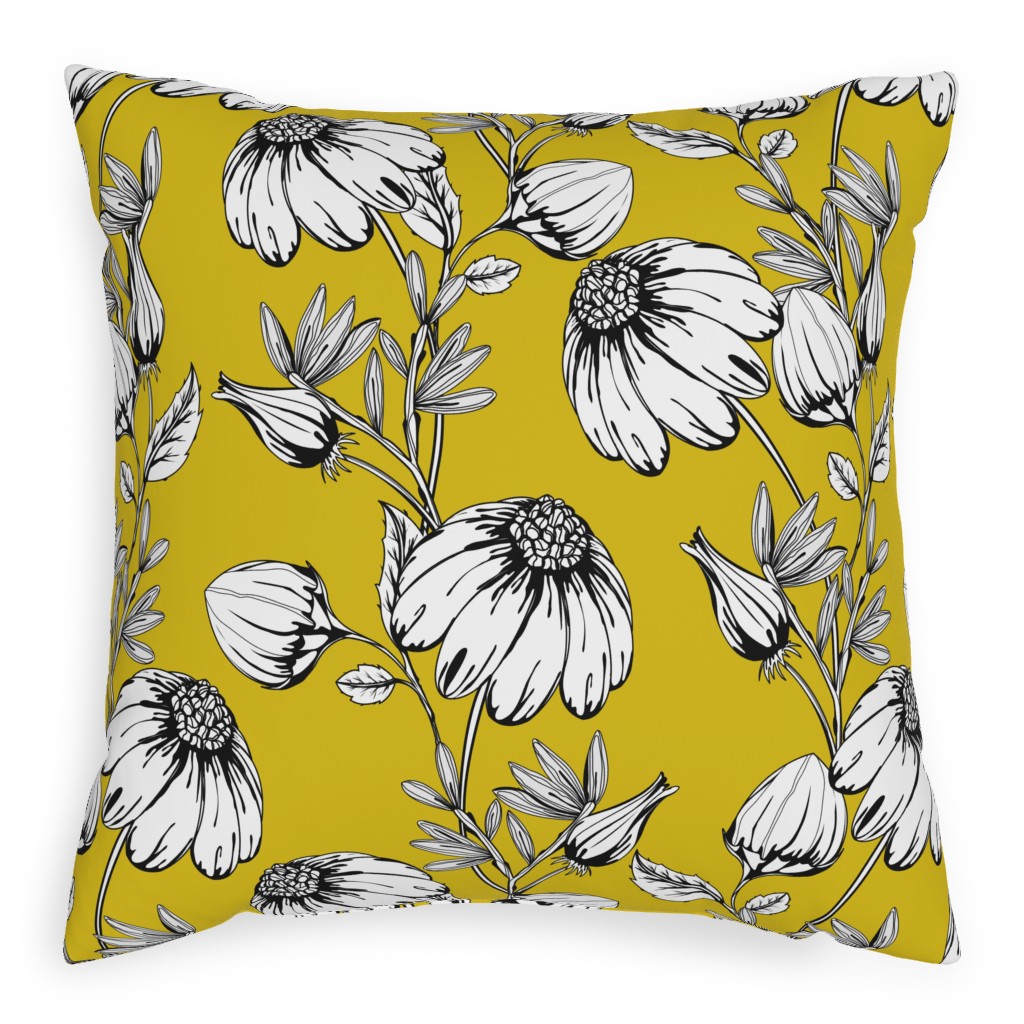 Bloom Floral - Yellow Pillow, Woven, White, 20x20, Double Sided, Yellow