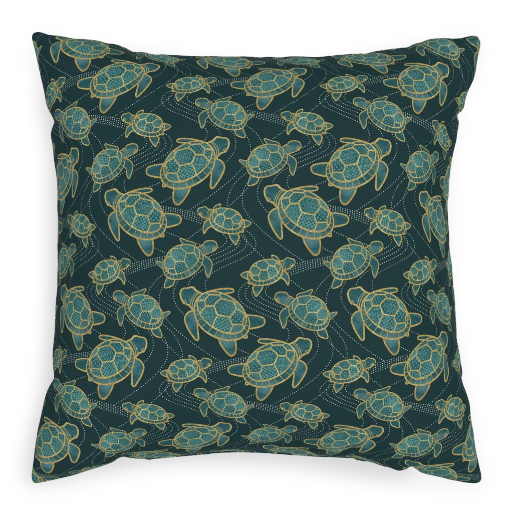 Turtles - Green Pillow, Woven, White, 20x20, Double Sided, Green