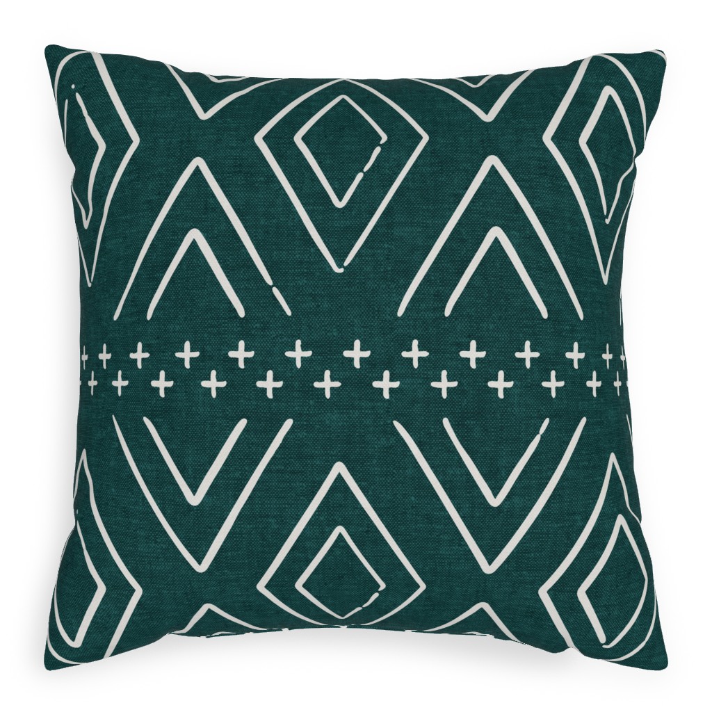 Farmhouse Diamonds Pillow, Woven, White, 20x20, Double Sided, Green, Seaweed