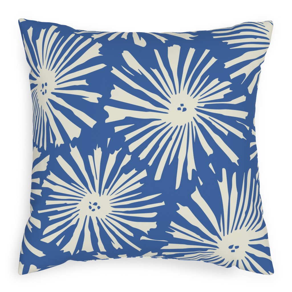 Cactus Blooms - Cream on Blue Pillow, Woven, White, 20x20, Double Sided, Blue