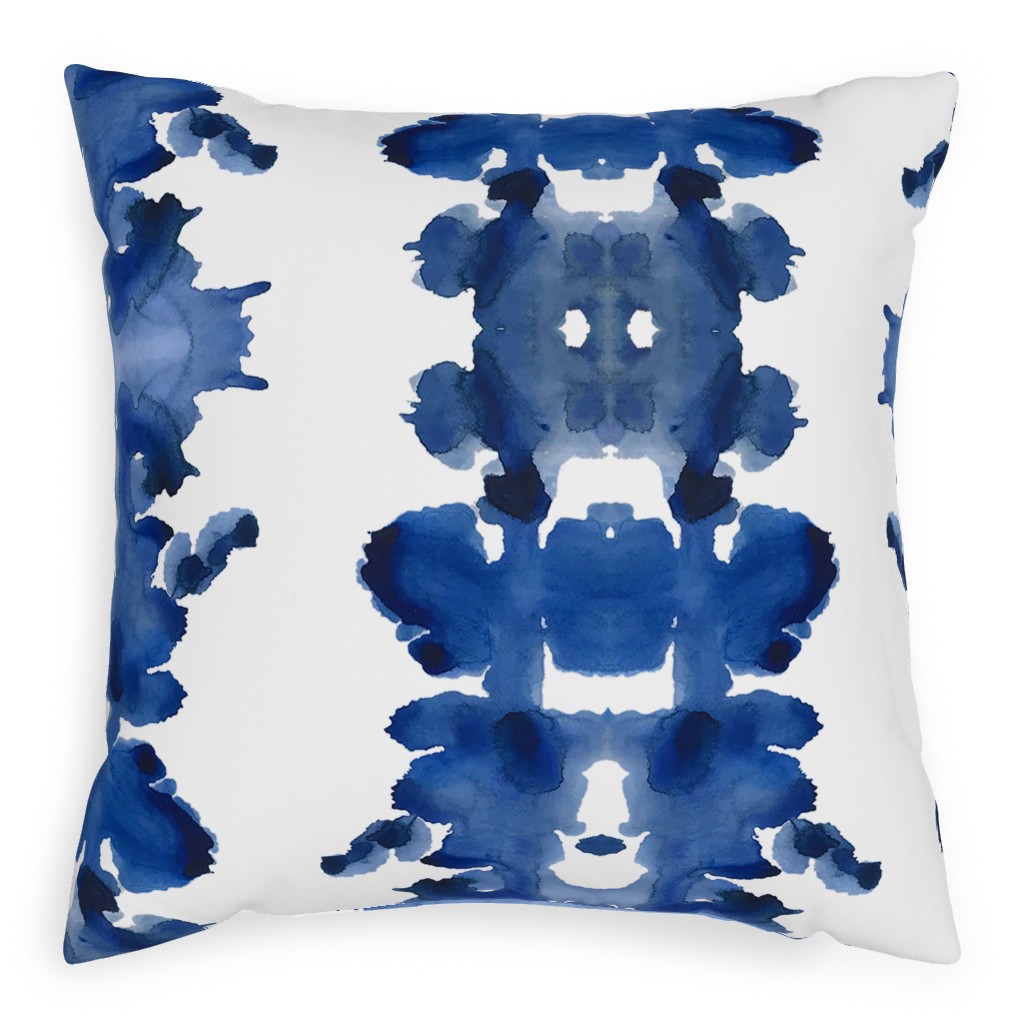 Indigo Double Inkblot Pillow, Woven, White, 20x20, Double Sided, Blue