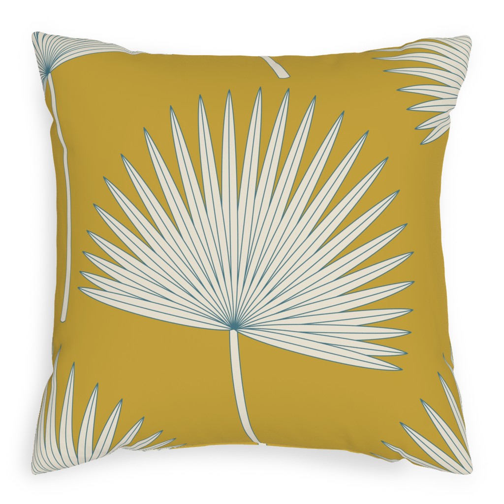 Boho Sunshine Palm Leaves Pillow, Woven, White, 20x20, Double Sided, Yellow