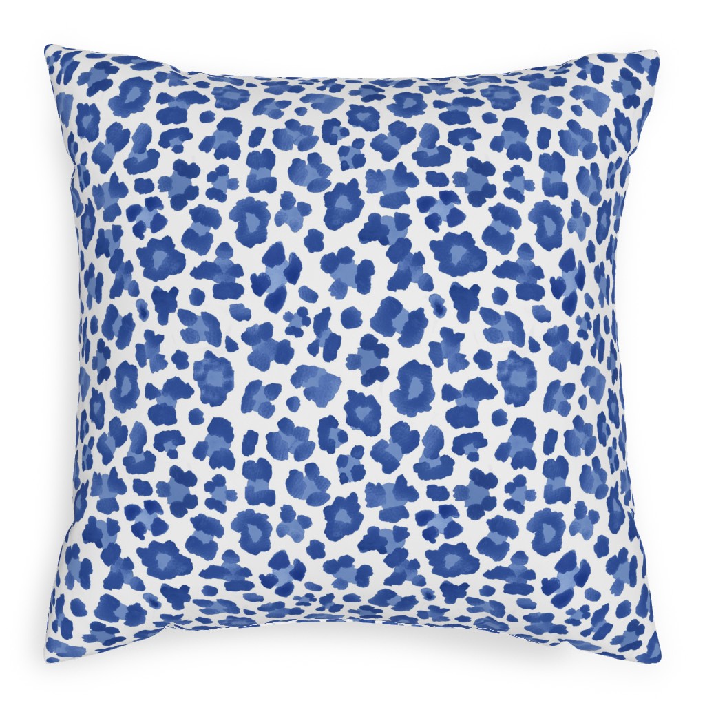 Leopard Print - Blue and White Pillow, Woven, White, 20x20, Double Sided, Blue