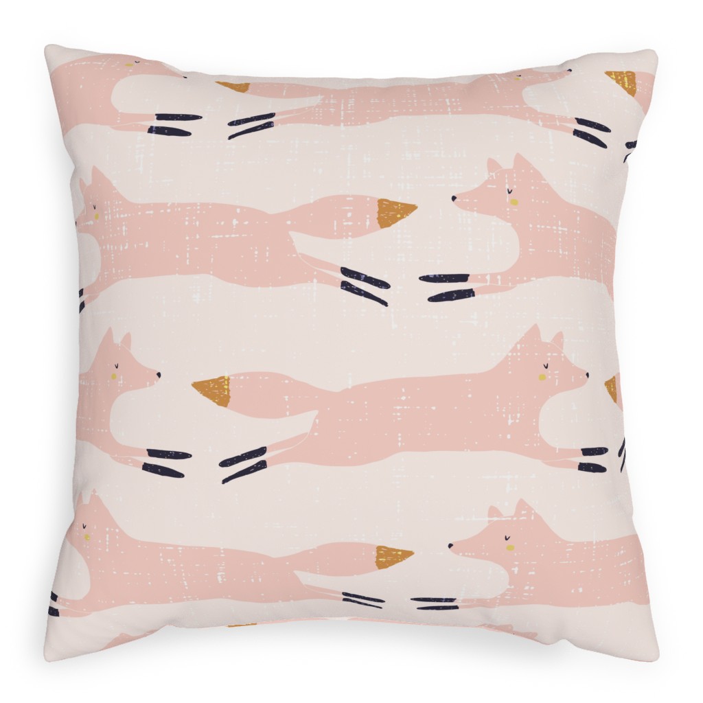 Leaping Fox - Pink Pillow, Woven, White, 20x20, Double Sided, Pink