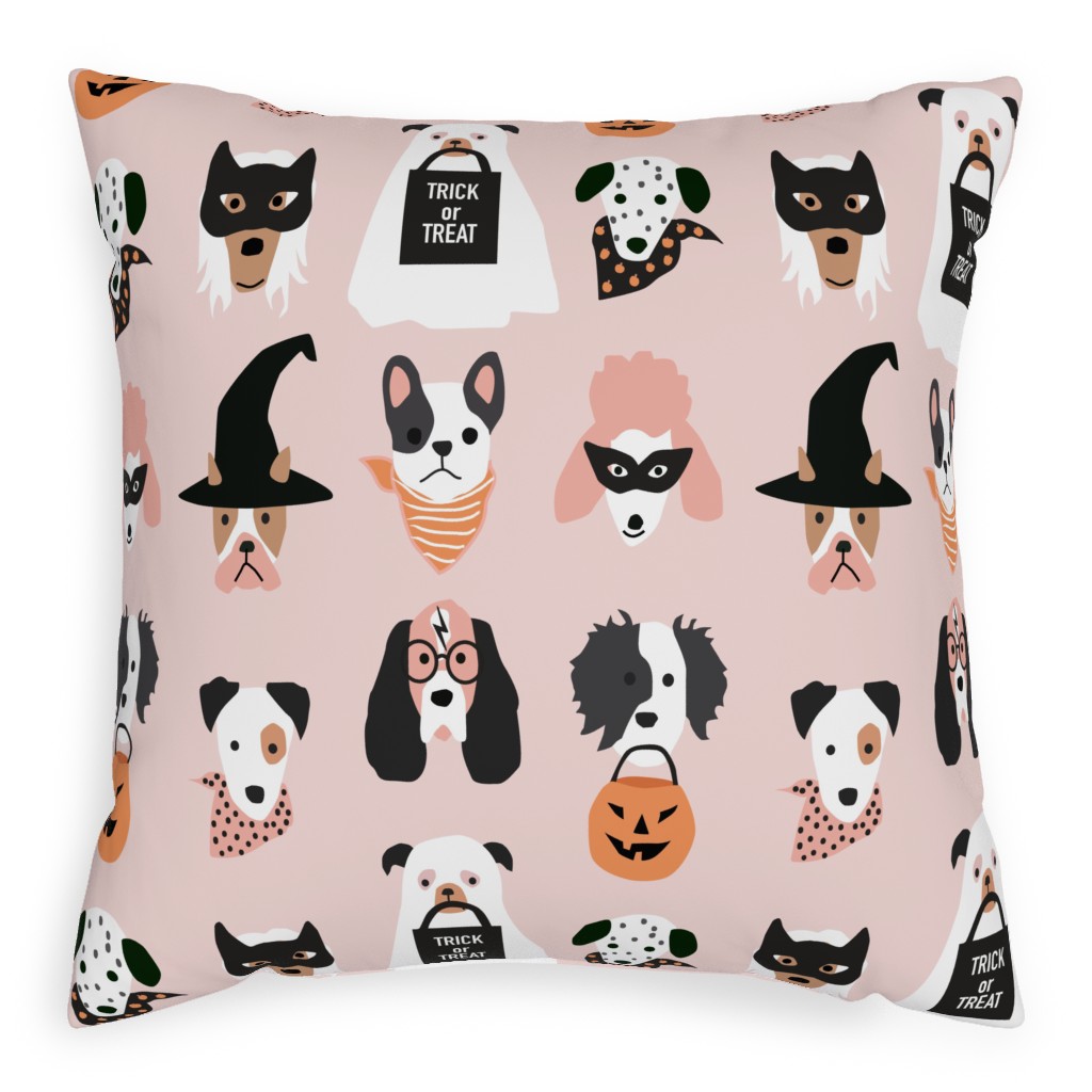 Halloween Puppies on Light Pink Pillow, Woven, White, 20x20, Double Sided, Multicolor