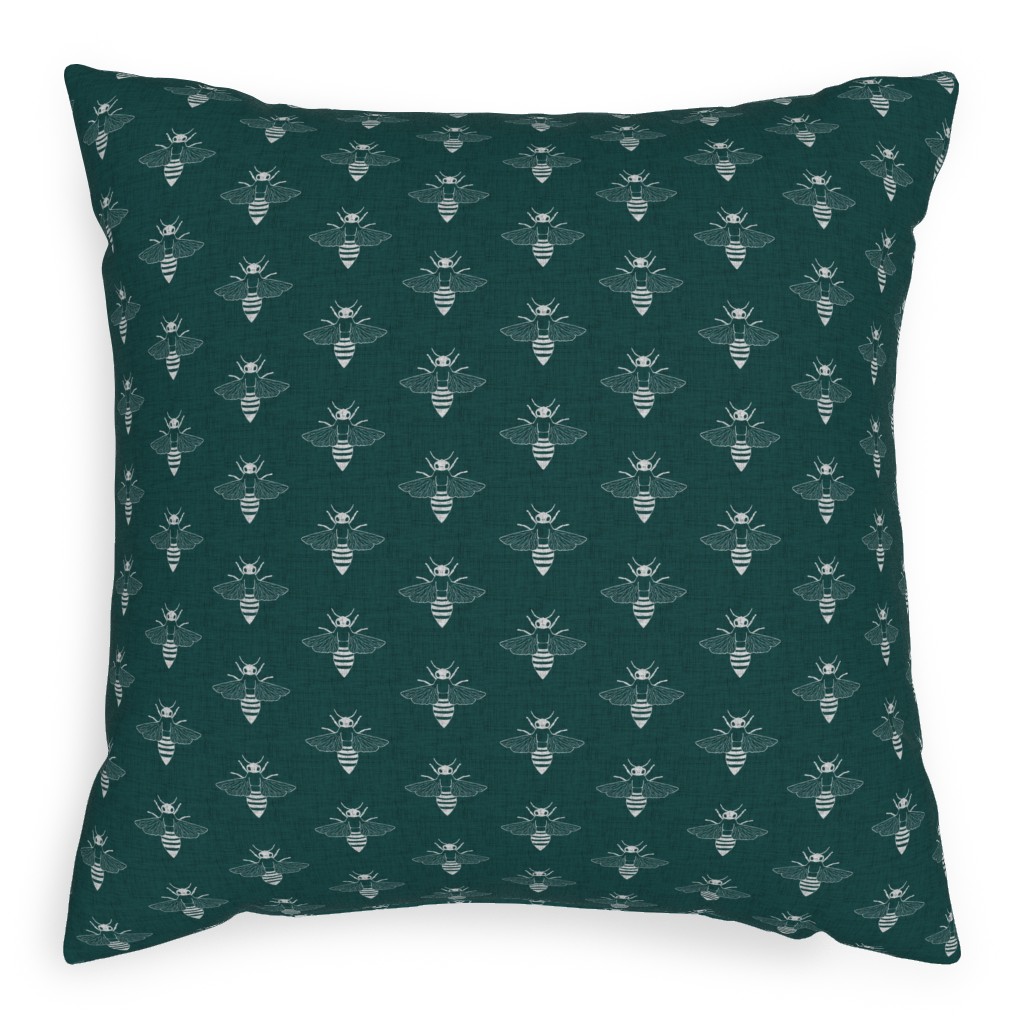 Bees in Flight - Green Pillow, Woven, White, 20x20, Double Sided, Green