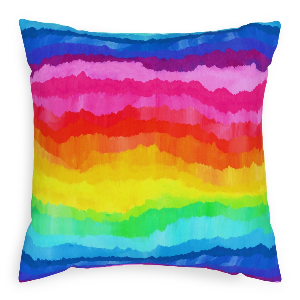 Rainbow Acrylic Waves Pillow, Woven, White, 20x20, Double Sided, Multicolor