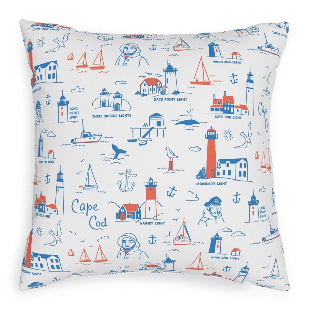 Cape Cod- Blue Pillow, Woven, White, 20x20, Double Sided, Blue, True Blue