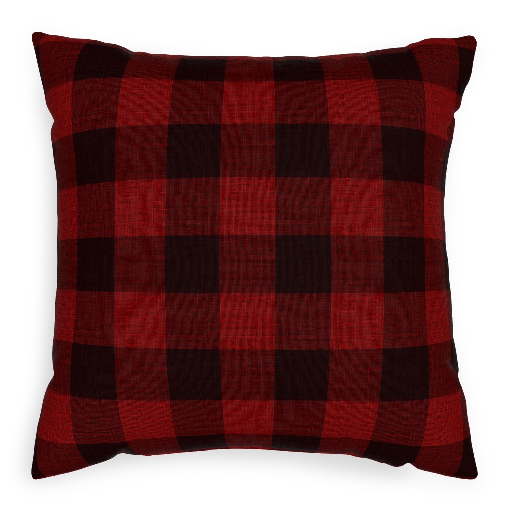 Linen Look Gingham Lumberjack - Red, Black Pillow, Woven, White, 20x20, Double Sided, Red, Red