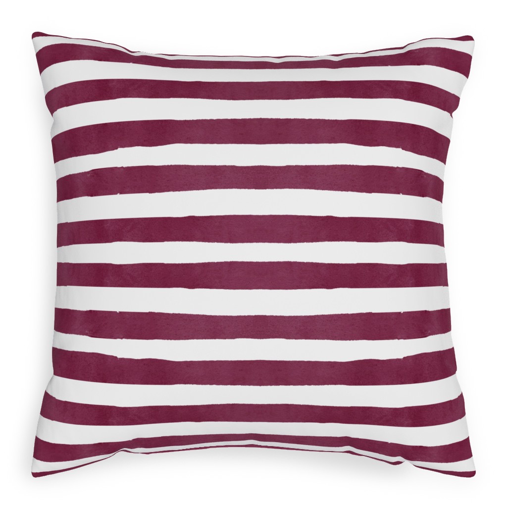 Stripe - Maroon Pillow, Woven, White, 20x20, Double Sided, Red