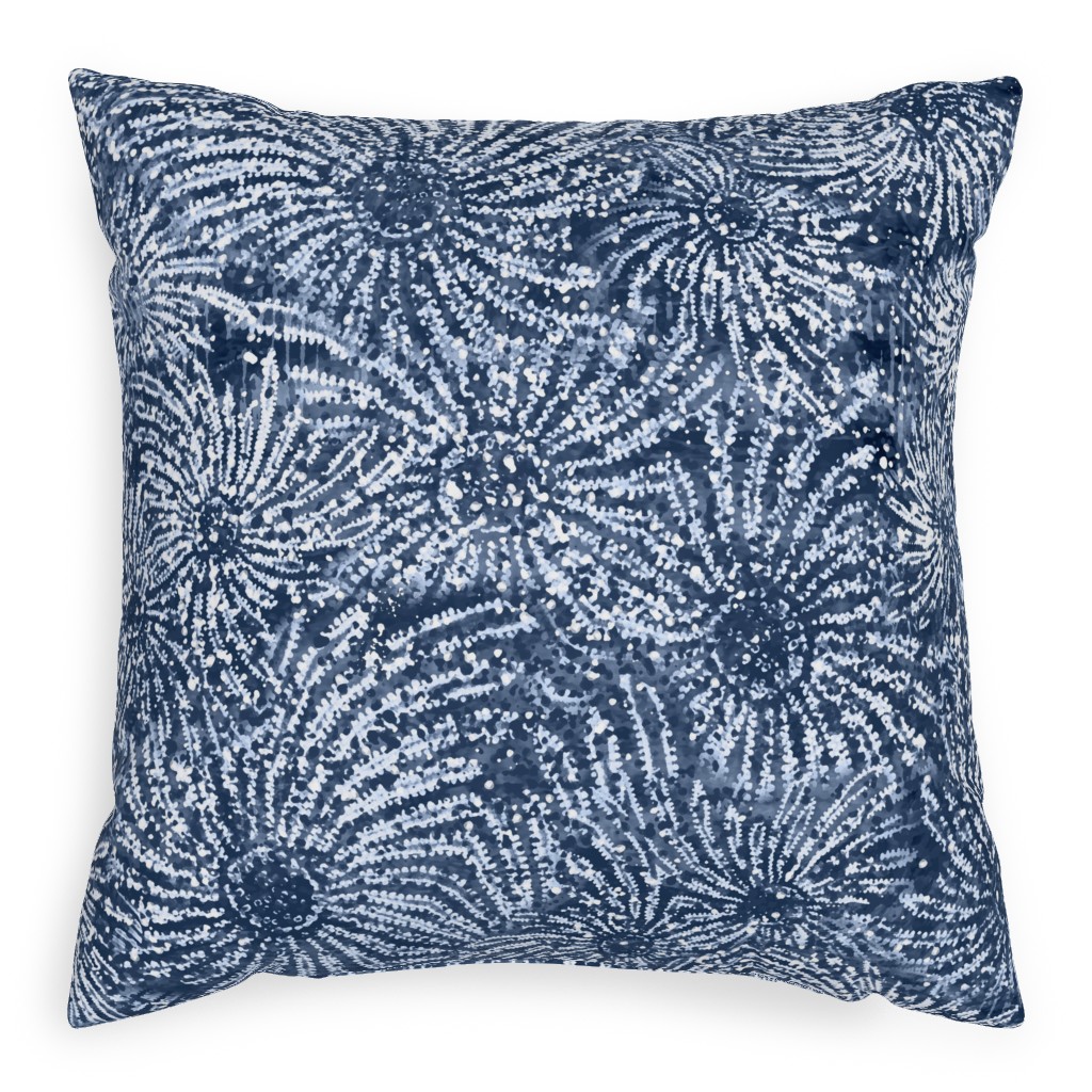 Shibori Floral Bursts - Navy Pillow, Woven, White, 20x20, Double Sided, Blue