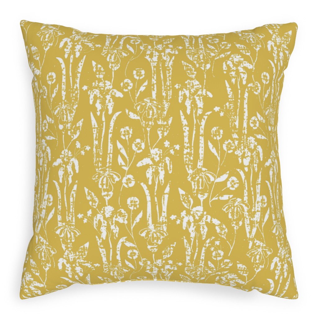 Distressed Iris - Sunshine Pillow, Woven, White, 20x20, Double Sided, Yellow