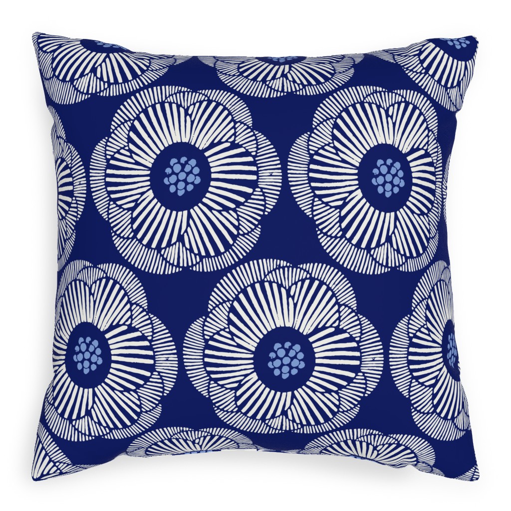 Camellia - Dark Blue Pillow, Woven, White, 20x20, Double Sided, Blue