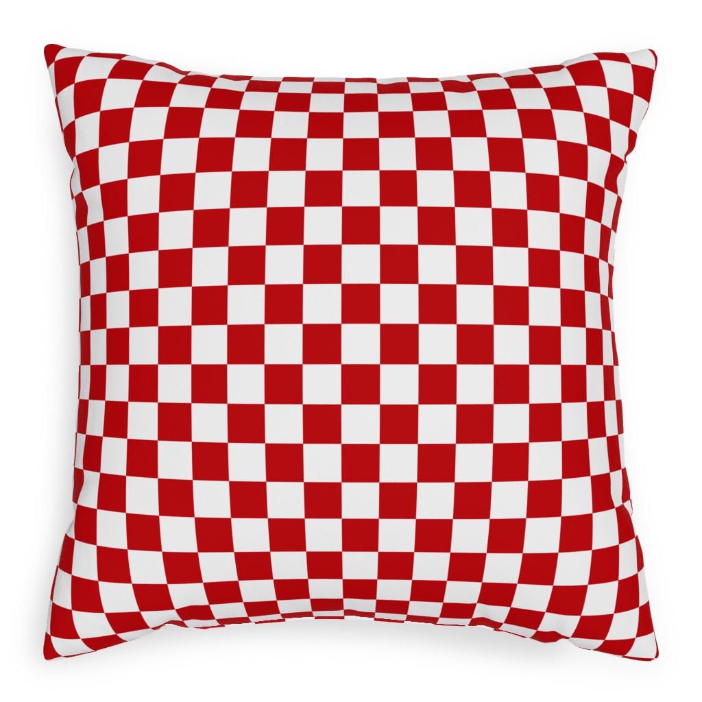 Checkerboard - Red and White Pillow, Woven, White, 20x20, Double Sided, Red