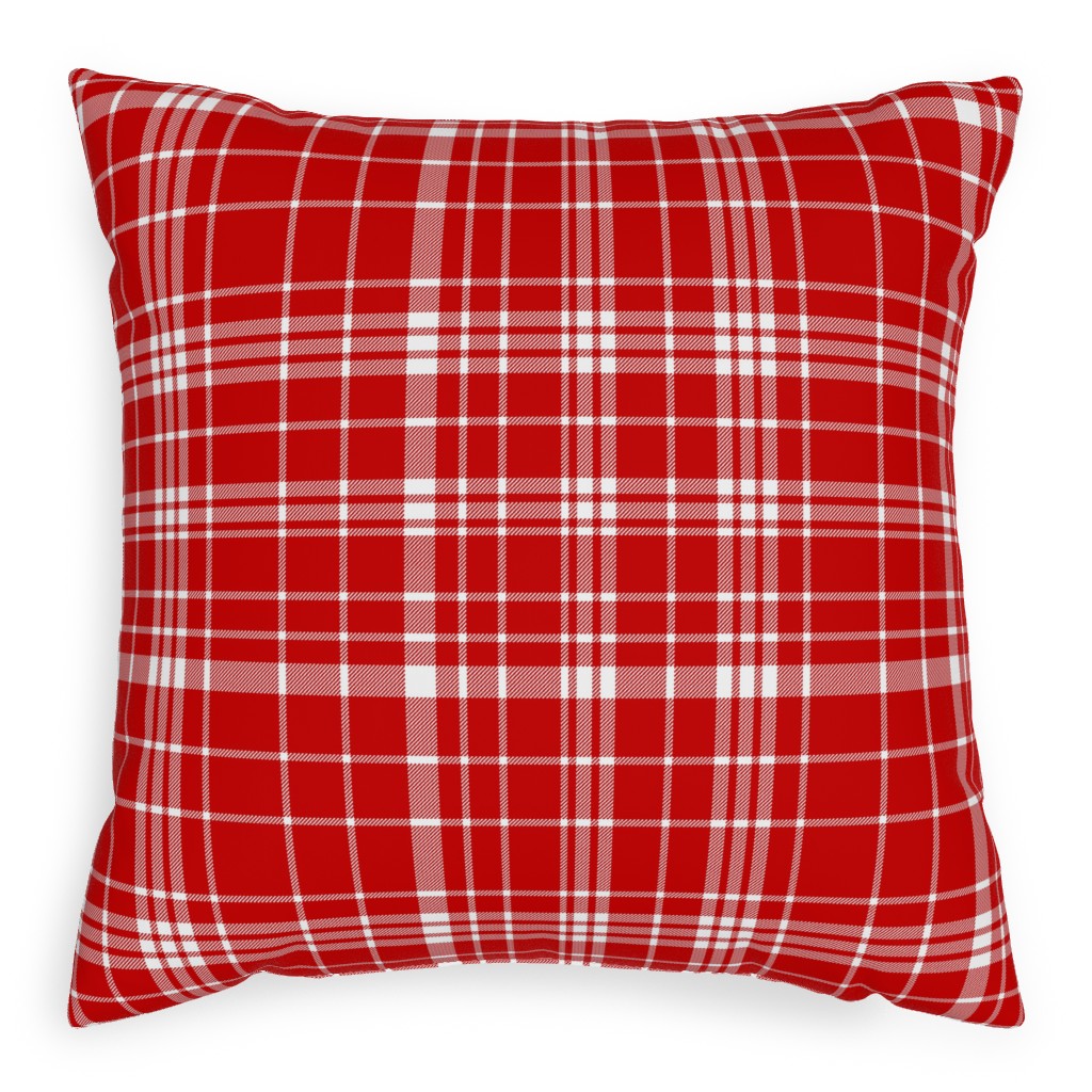 Tartan Check Pillow, Woven, White, 20x20, Double Sided, Red, Red