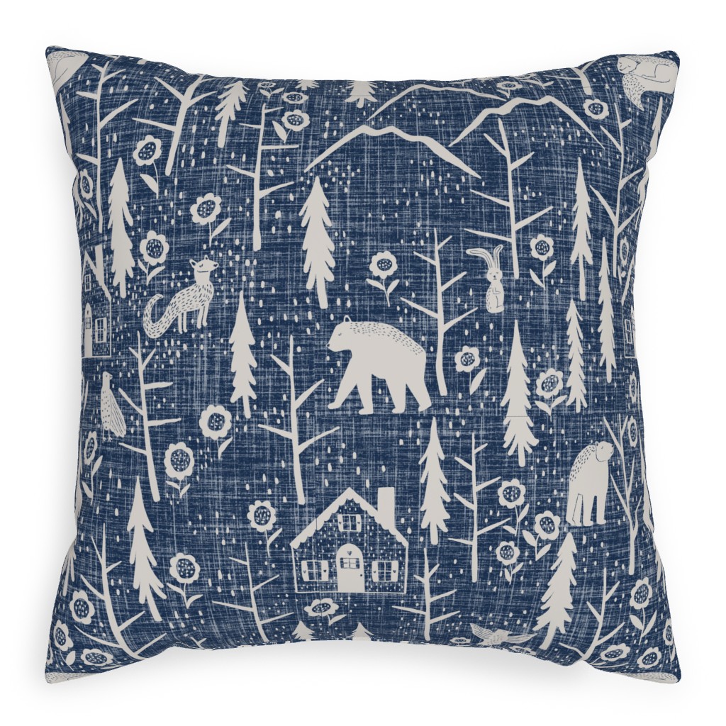 Gingerbread Forest - White on Blue Pillow, Woven, White, 20x20, Double Sided, Blue
