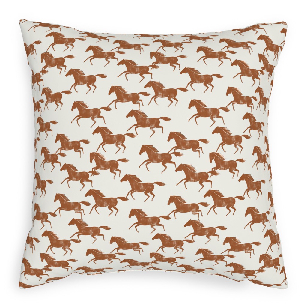 Wild Horses - Ginger on Cream Pillow, Woven, White, 20x20, Double Sided, Brown