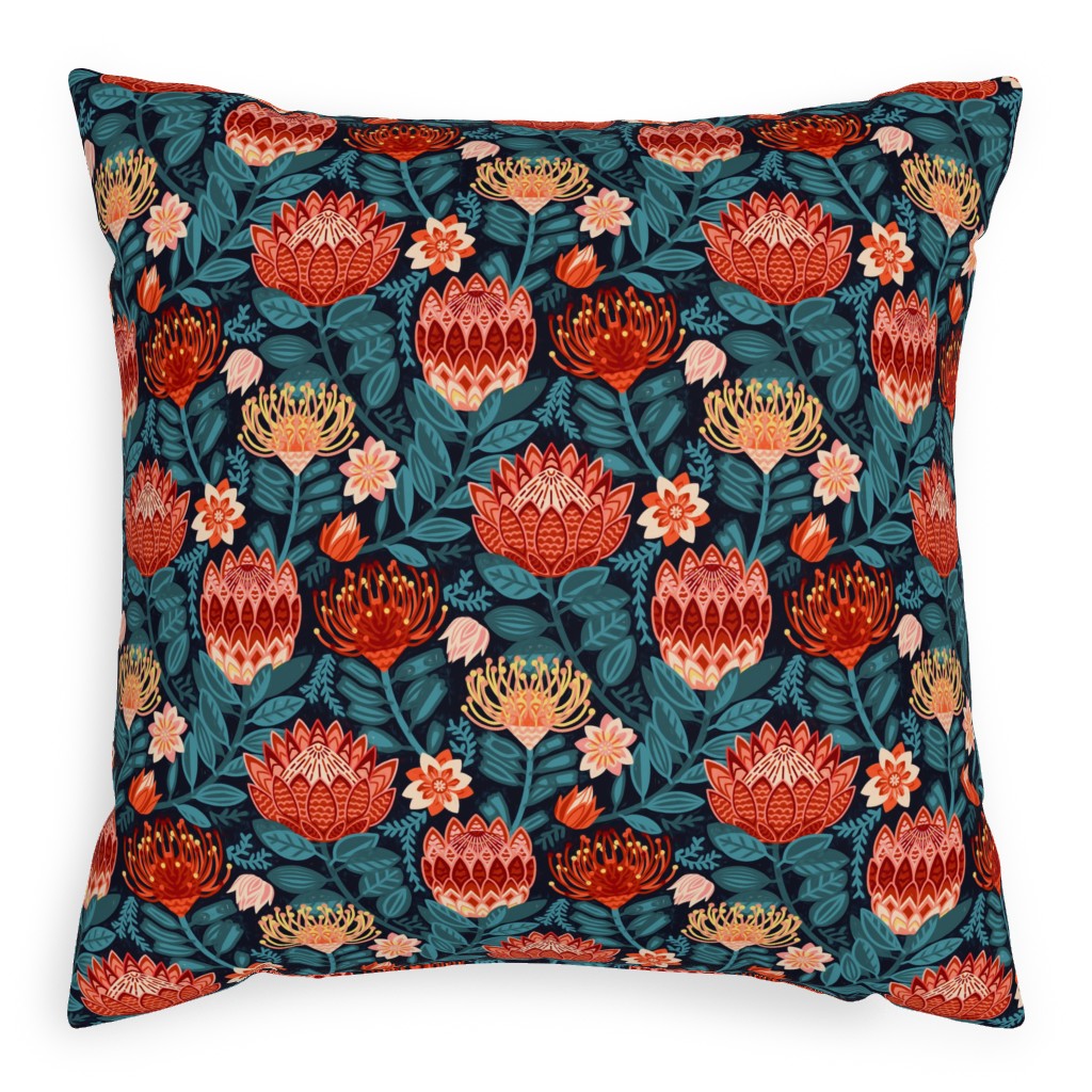 Protea Chintz - Navy Pillow, Woven, White, 20x20, Double Sided, Multicolor