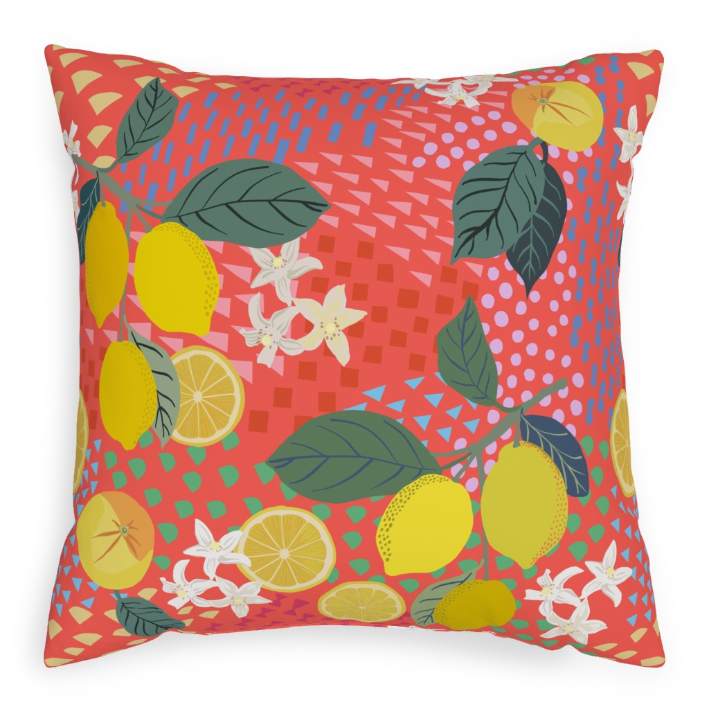 Lemon Flower Branches and Pop - Pink Pillow, Woven, White, 20x20, Double Sided, Pink, Bright Pink