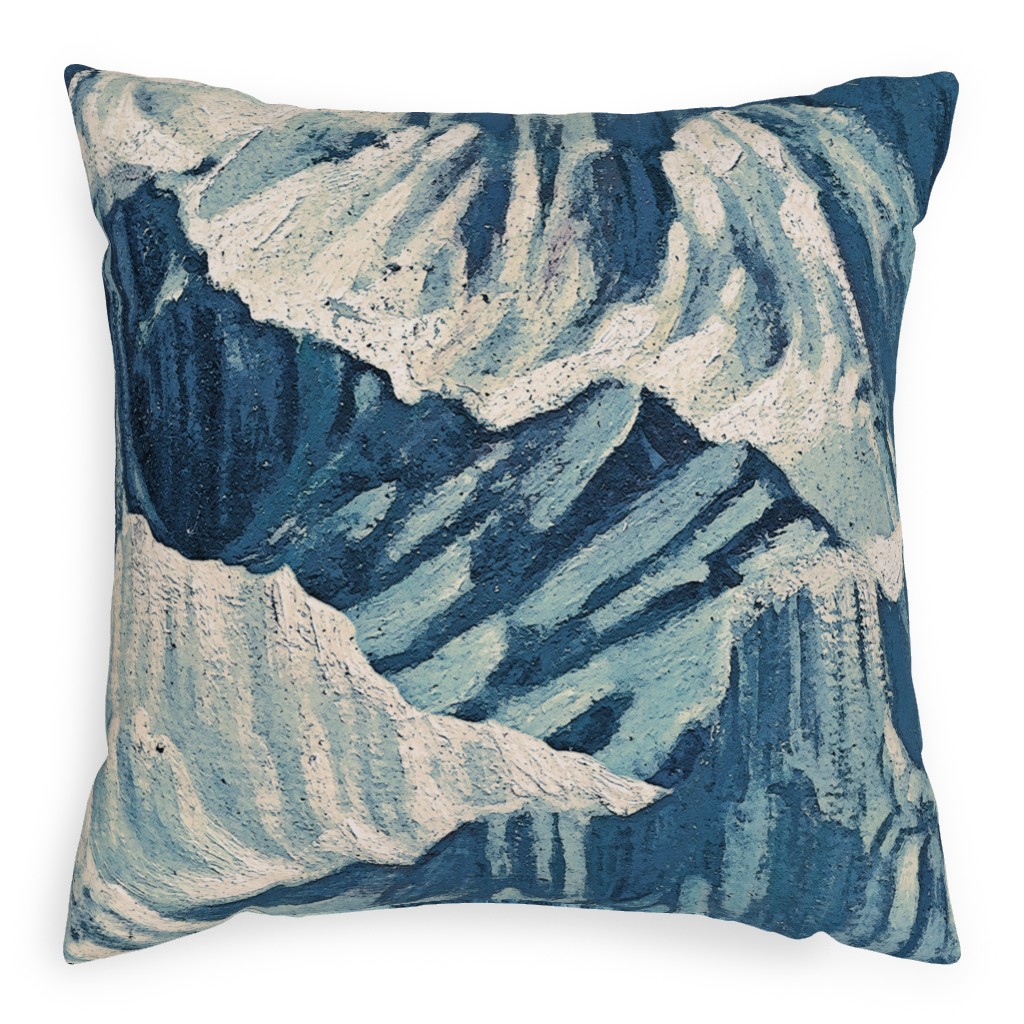 Vintage Snowy Mountains - Blue Pillow, Woven, White, 20x20, Double Sided, Blue