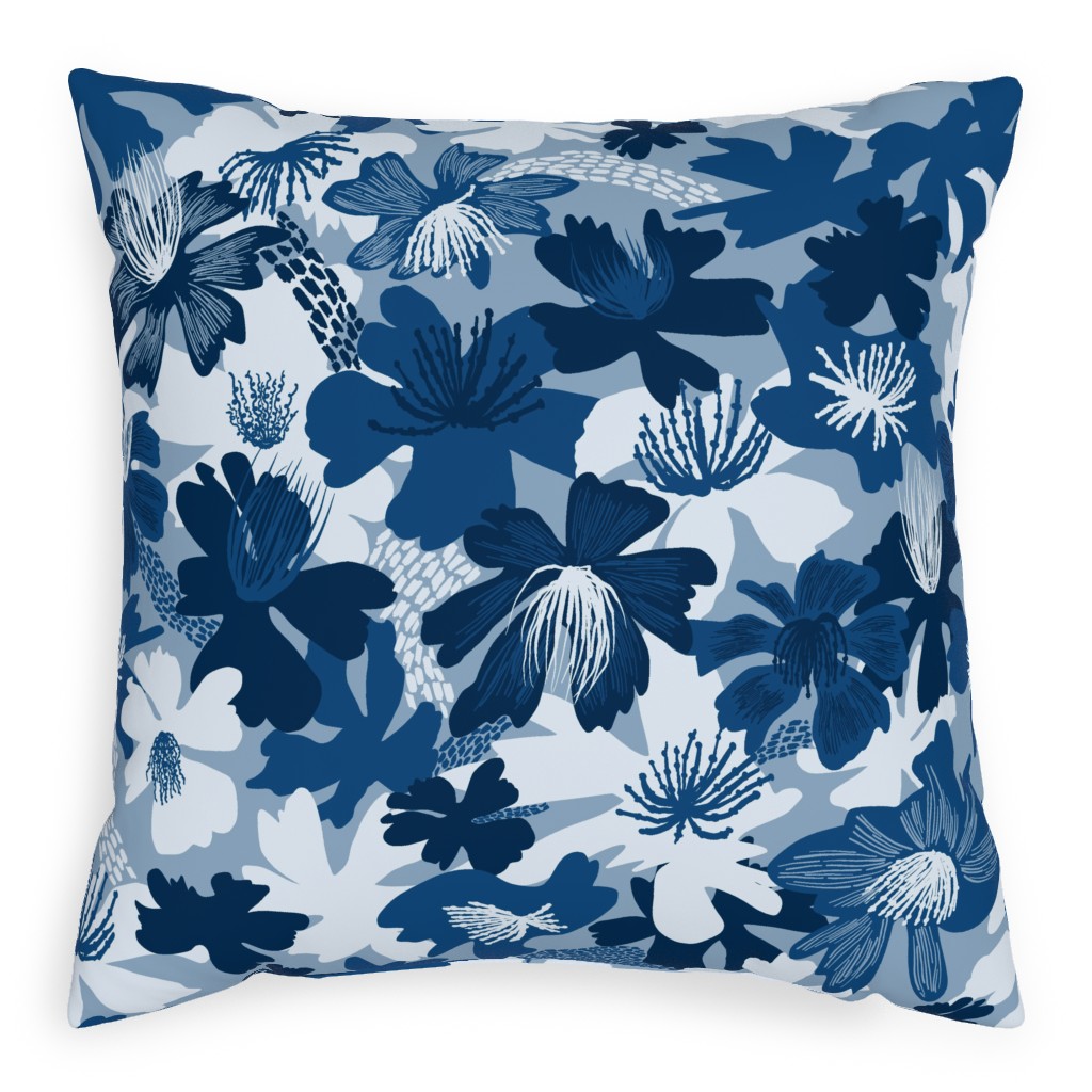 Barely Blue Floral Pillow, Woven, White, 20x20, Double Sided, Blue, True Blue