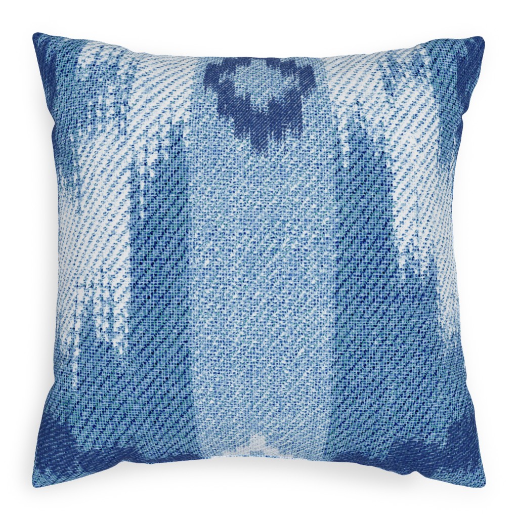 Blue Ikat Pillow, Woven, White, 20x20, Double Sided, Blue