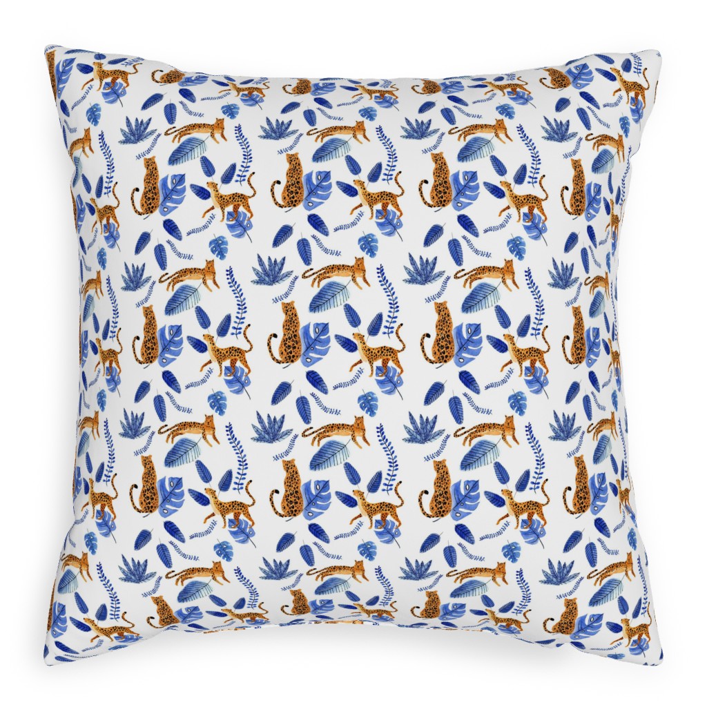 Leopard Tropical Exotic - Blue Pillow, Woven, White, 20x20, Double Sided, Multicolor