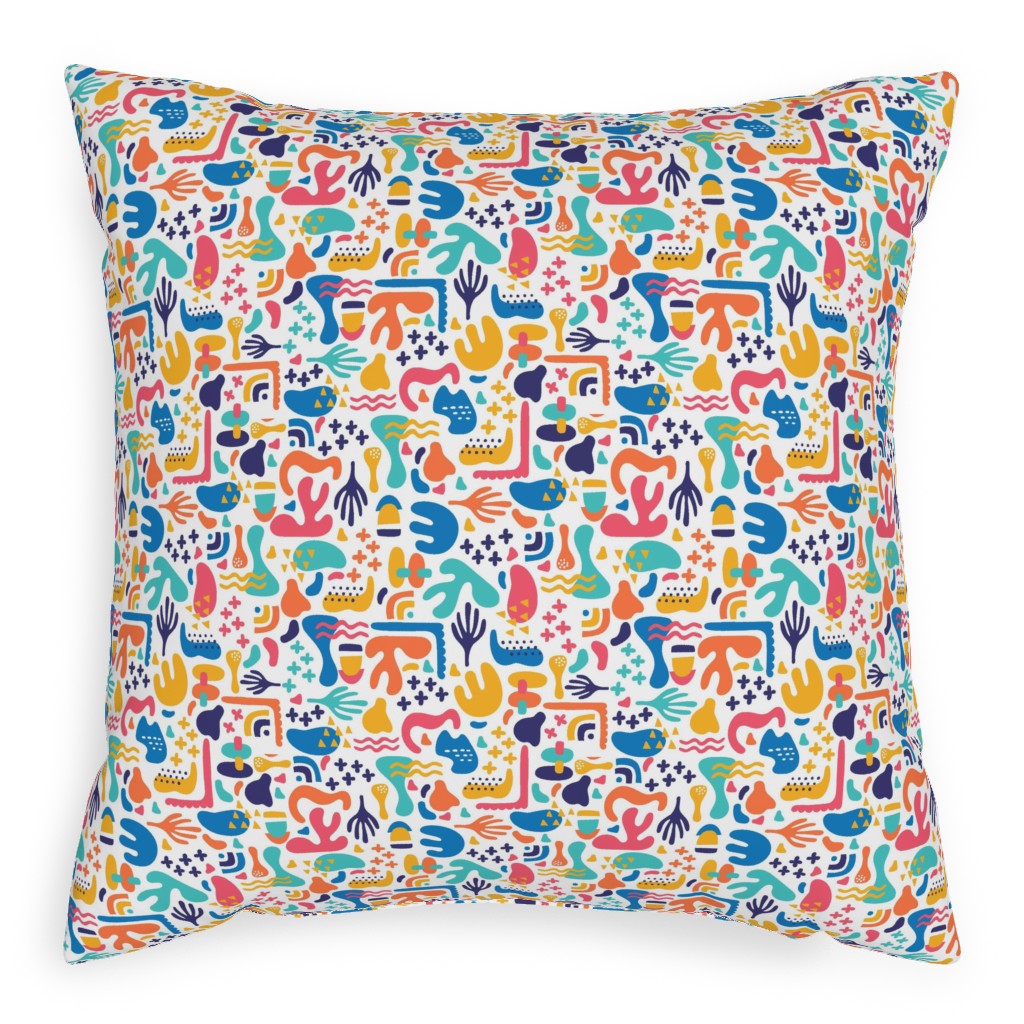 Organic Abstract Design - Multi Pillow, Woven, White, 20x20, Double Sided, Multicolor