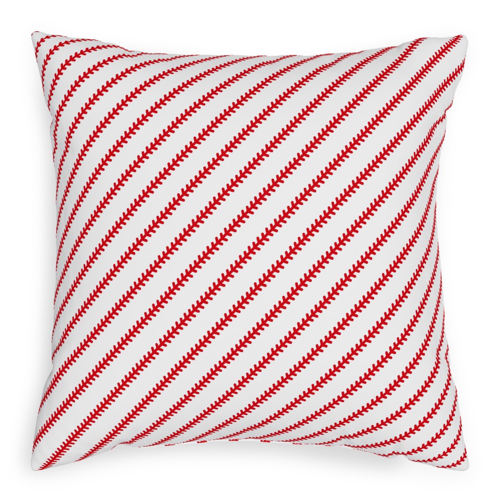 Baseball Stitch - Baseball - White Pillow, Woven, White, 20x20, Double Sided, Red, Red