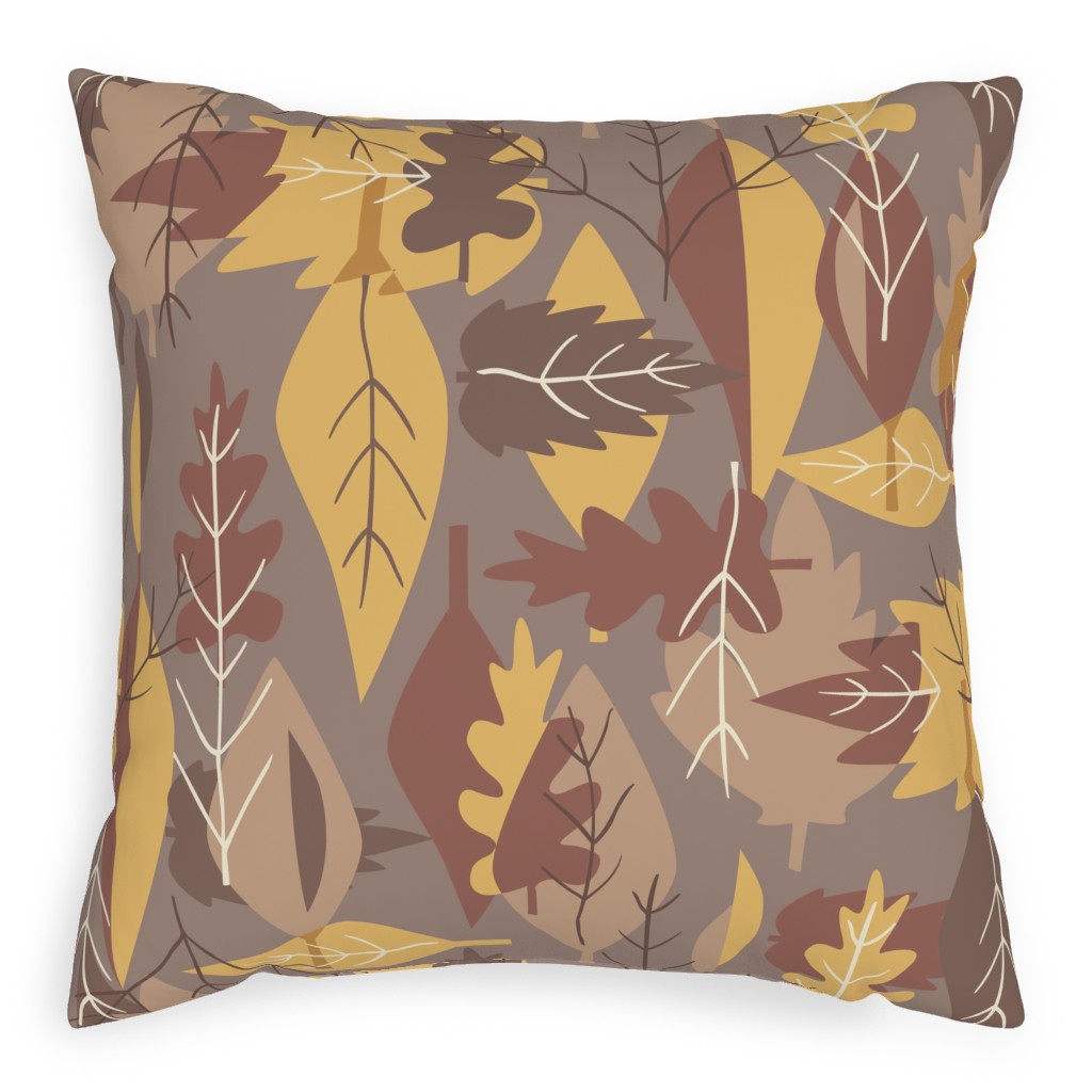 Leaf Pile Pillow, Woven, White, 20x20, Double Sided, Brown