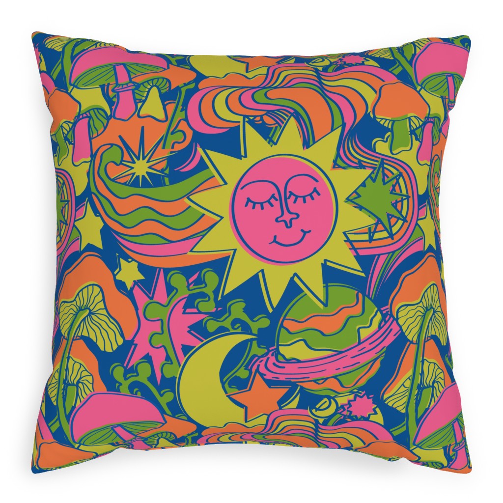 Psychedelic Daydream - Neon and Blue Pillow, Woven, White, 20x20, Double Sided, Multicolor