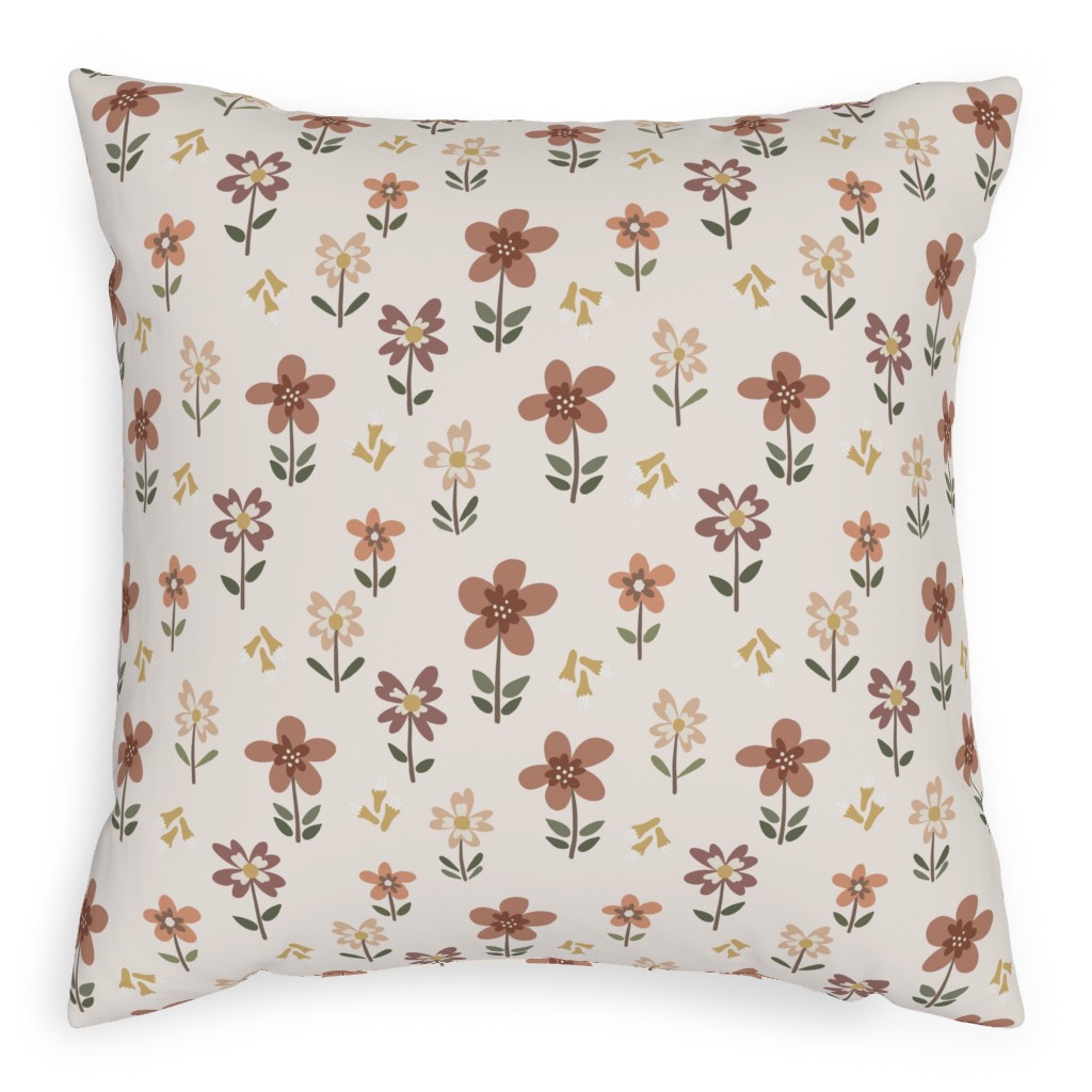 Cute Daisies & Foxgloves Floral - Earth Tones Pillow, Woven, White, 20x20, Double Sided, Pink, Bright Pink