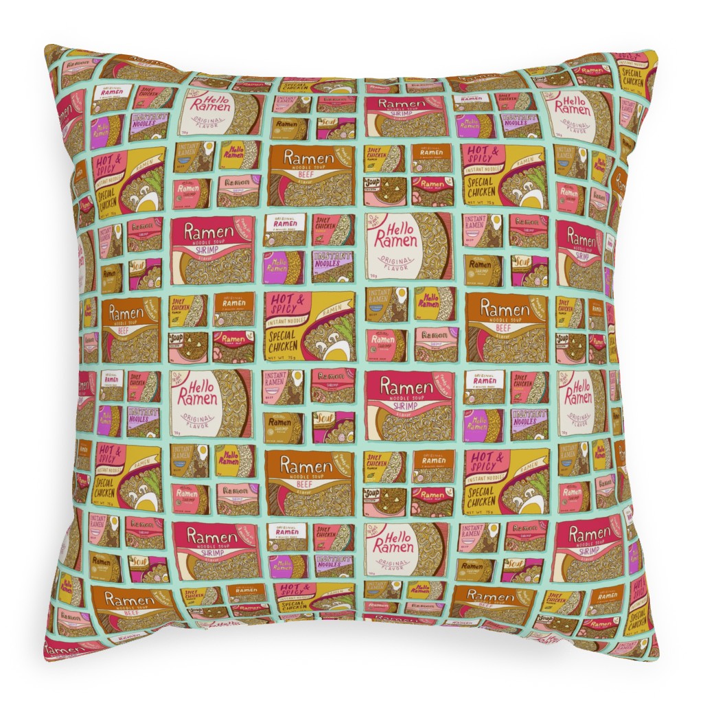 Ramen Noodle Packets Pillow, Woven, White, 20x20, Double Sided, Multicolor