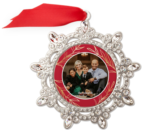 Gold Foliage Jeweled Ornament, None, Red, Snowflake