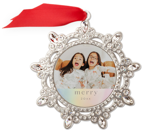 Rainbow Gradient Jeweled Ornament, None, Pink, Snowflake