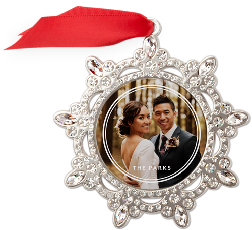 Double Border Jeweled Ornament, None, White, Snowflake
