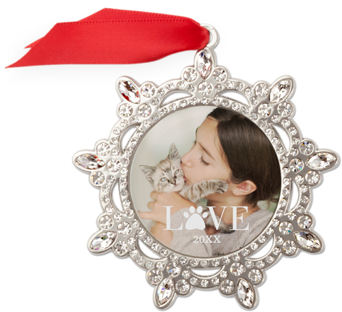 Deck the Paws Love Jeweled Ornament, None, White, Snowflake