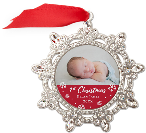 First Christmas Jeweled Ornament, None, Red, Snowflake Ornament