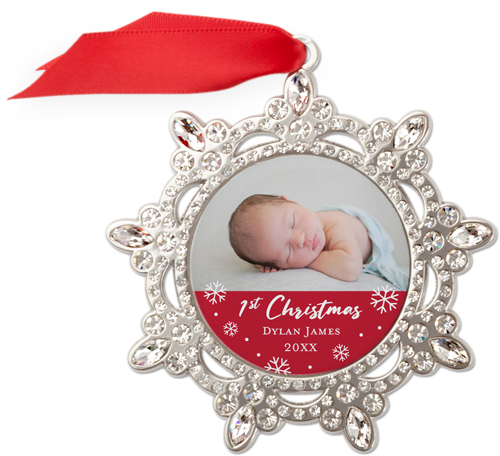 First Christmas Jeweled Ornament, None, Red, Snowflake