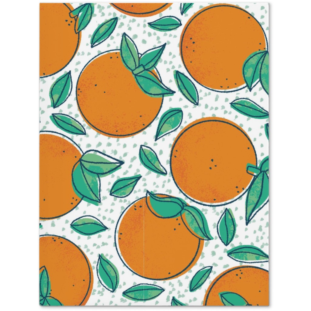 Oranges With Leaves on White Journal, Orange