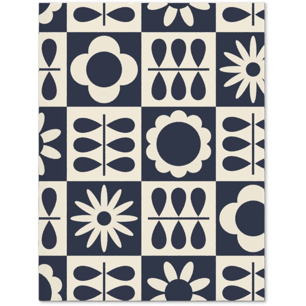 Scandinavian Checker Blooms - Off White and Navy Journal, Black