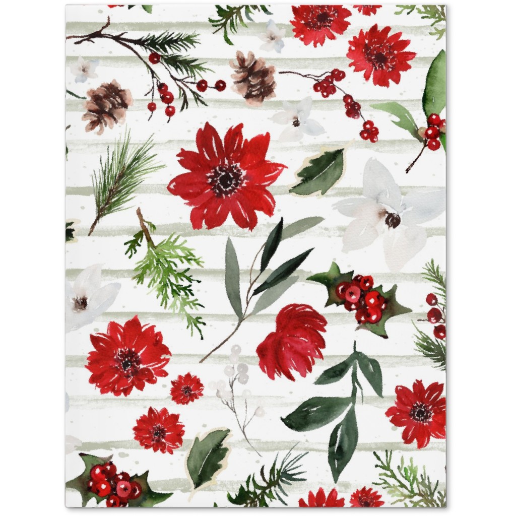 Jolly Christmas Florals - Mint Sage Stripes Journal, Multicolor