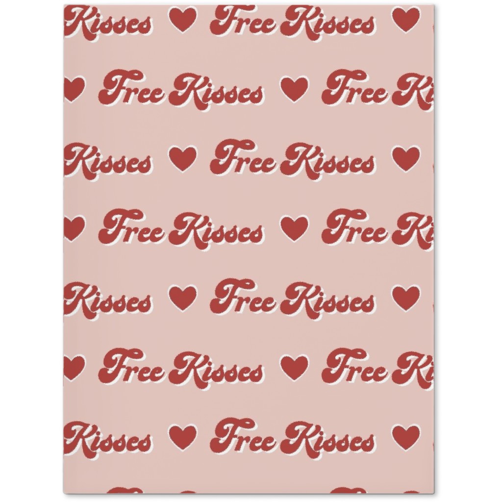 Free Kisses - Retro Hearts - Red on Pink Journal, Pink