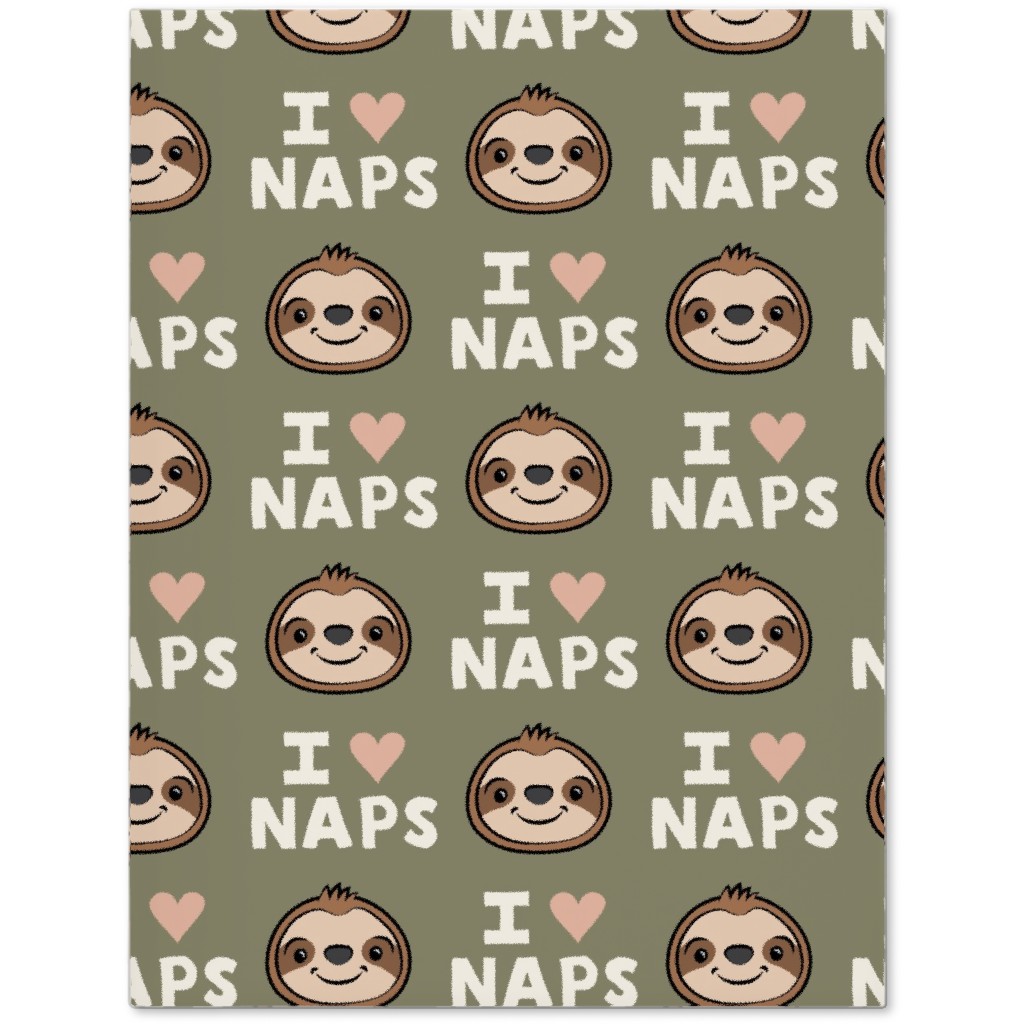 I Heart Naps - Cute Sloths - Olive Green Journal, Green