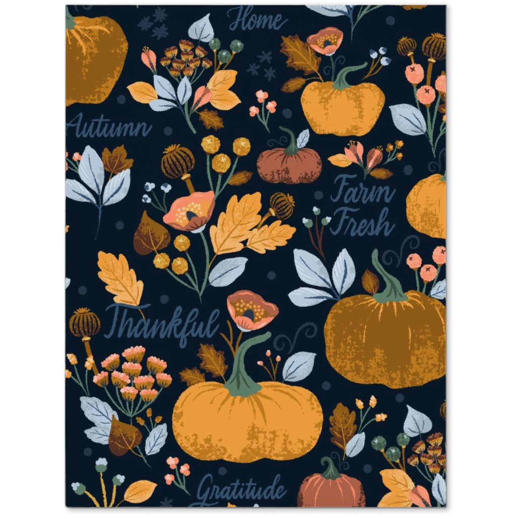 Smaller Scale Elegant Navy Fall Floral - Harvest Gratitude + Cozy Petal Solids Journal, Orange