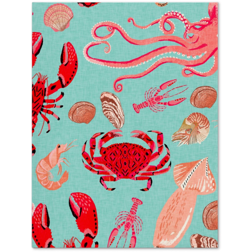 Ocean Creatures - Red on Green Journal, Red