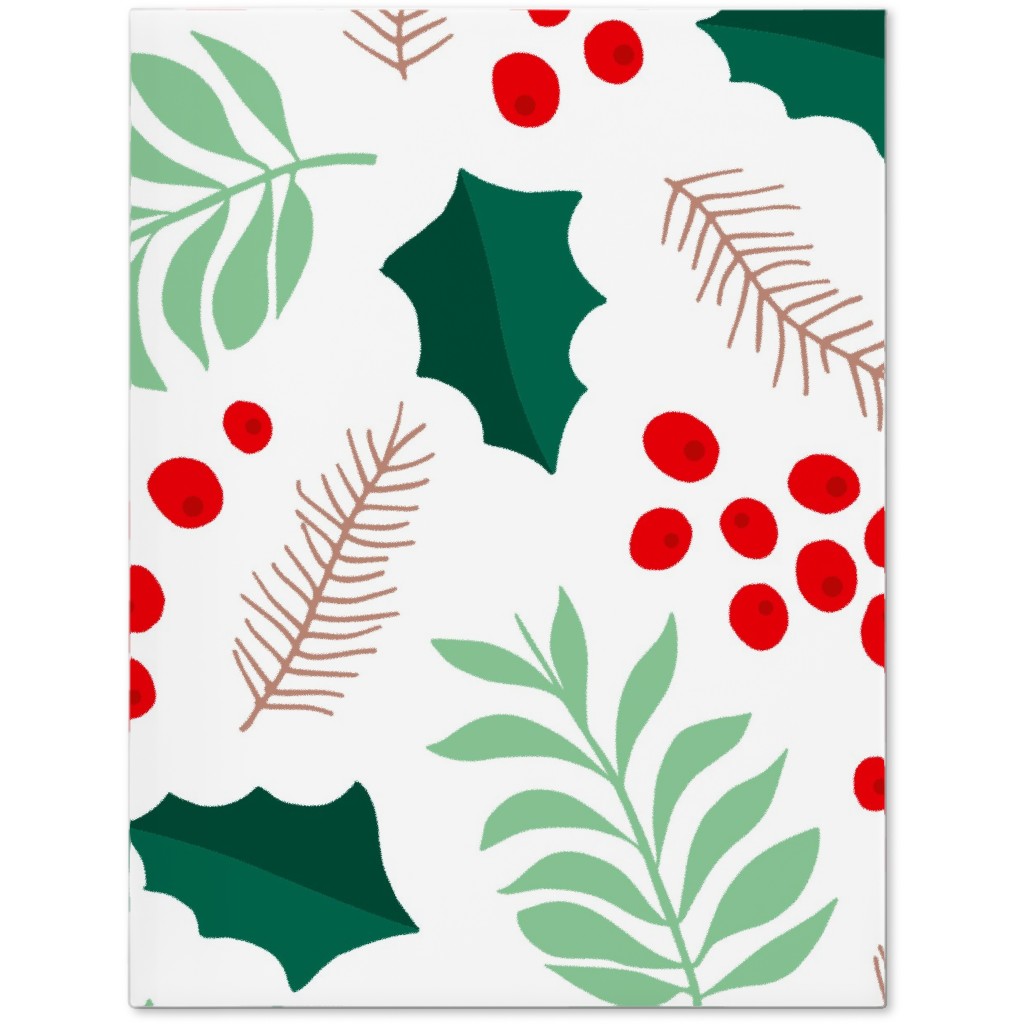 Botanical Christmas Garden Pine Leaves Holly Branch Berries - Green and Red Journal, Green